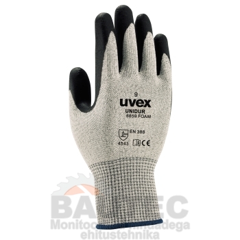 Lõikekindlad töökindad Uvex Unidur 6659 Foam, lõikekindluse klass 5, HPPE/polüamiid/klaas/NBR vahtkate, suurus 10