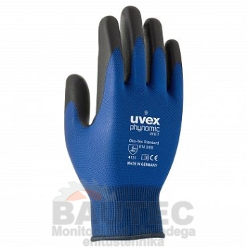 Töökindad Uvex Phynomic WET, vett tõrjuva polüamiid/elastaan + Aqua polümeerkattega, sinised, suurus 10