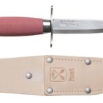 Laste nuga Scout 39 Safe, topelt sõrmekaitse ja nahast vutlariga, punane MORAKNIV