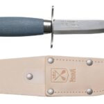 Laste nuga Scout 39 Safe, topelt sõrmekaitse ja nahast vutlariga, Sinine MORAKNIV