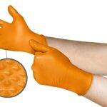 Ühekordsed nitriilkindad Ansell Microflex Mega Grip 93-256, 100tk, 0,13mm, 275mm pikad oranžid, suurus M (7,5-8)