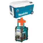 Makita akukülmik ja raadio komplektis.