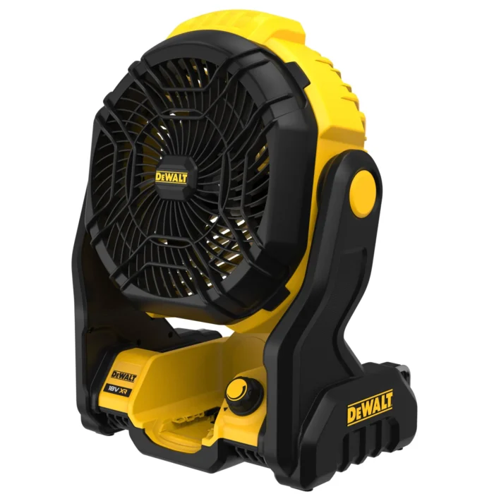 Dewalt kaasaskantav ventilaator musta ja kollase värviga.