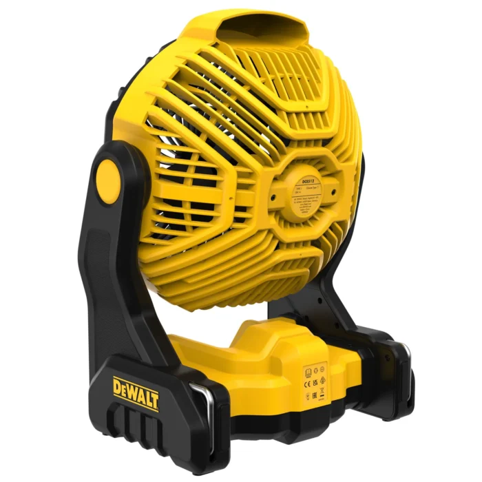 Kollane kaasaskantav ventilaator musta alusega