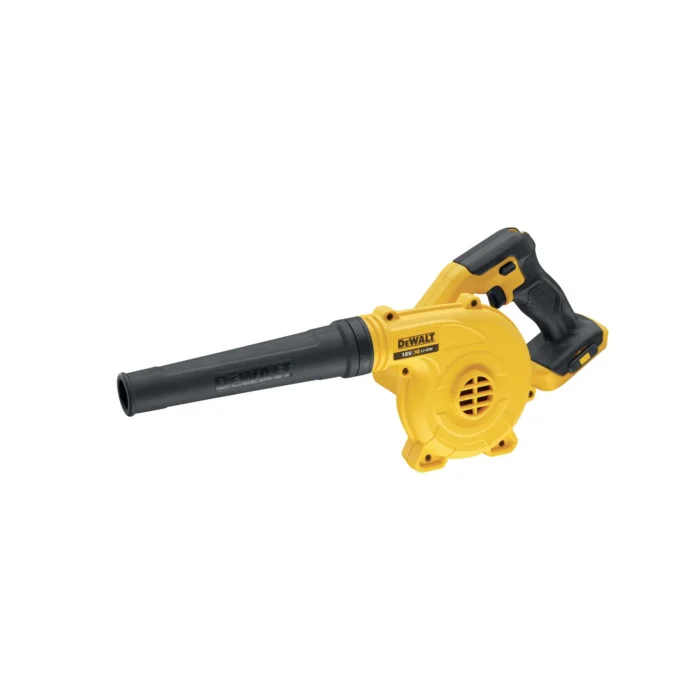 Kollane DeWalt lehepuhur tööriist, akutöötlusega.
