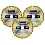 Kolm saeketta DeWalt 216 mm ehituseks.
