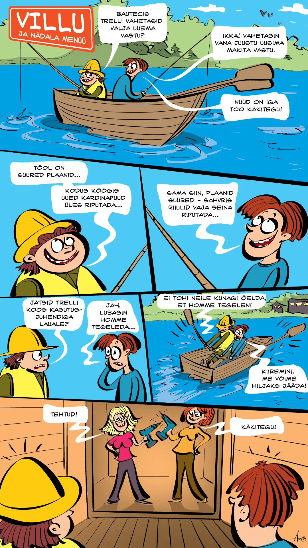 Kaks meest paadis arutavad tööriistade ja nädalaplaanide üle.
