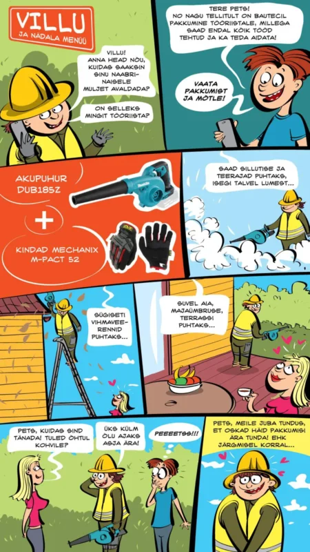 Villu koomiks: tööriistad, puhastustööd, pakkumine, naer ja armastus.